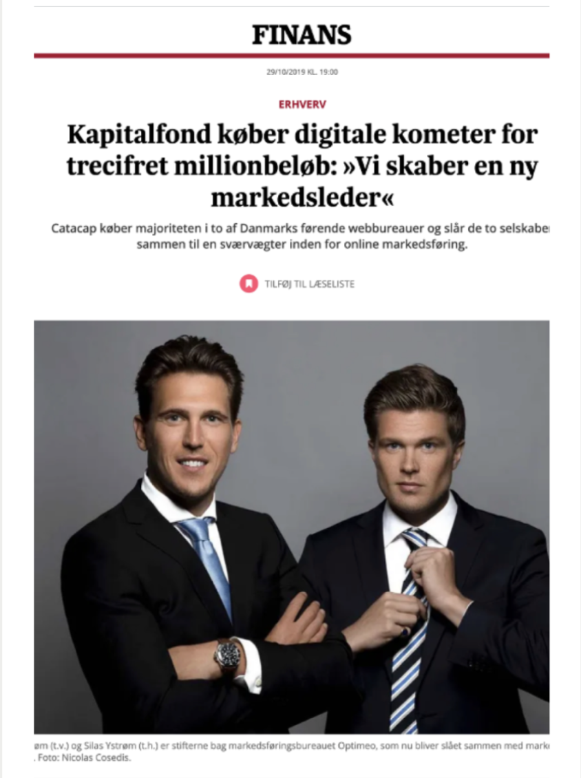 Finans article: private equity fund buys “digital comets”, with the founders of Optimeo